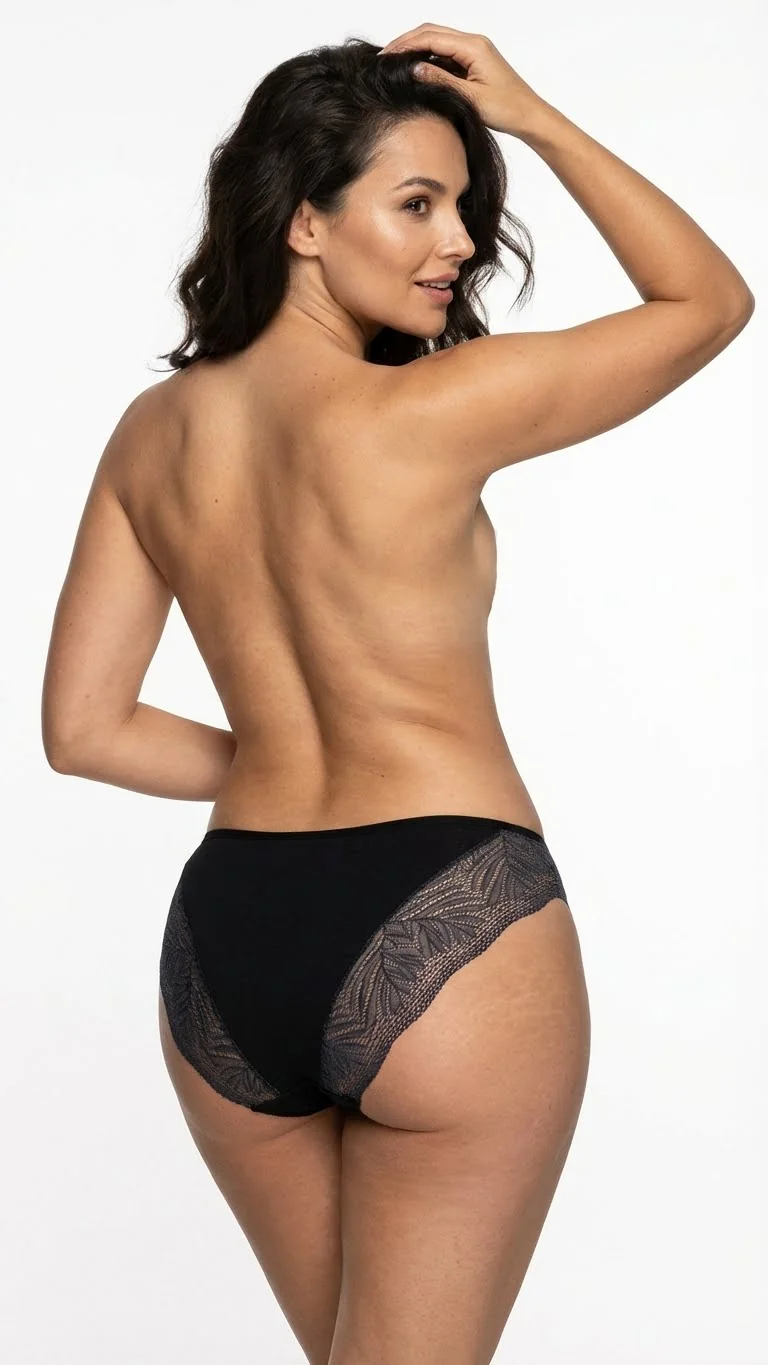 Orta Bikini Külot Tül Yan Bant Şeffaf İç Çamaşırı Model Siyah - Arka Görünüm - LunaIntim